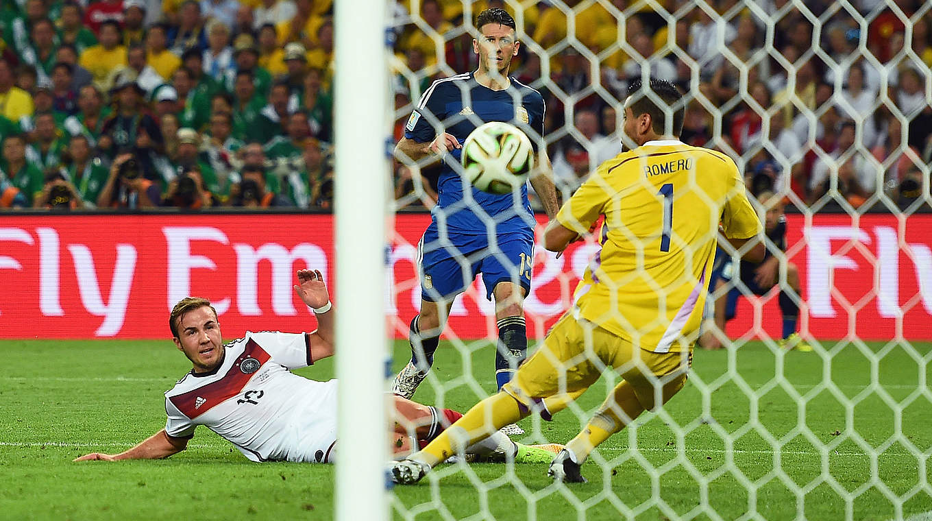 Historic goal: Mario Götze scores the winner in the World Cup final © 2014 Getty Images