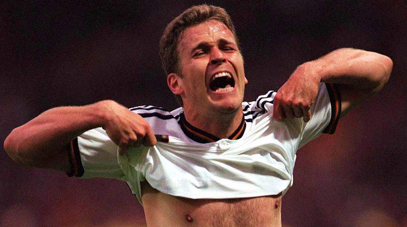 Golden Goal: Oliver Bierhoff bejubelt den Siegtreffer im EM-Finale 1996. © Imago