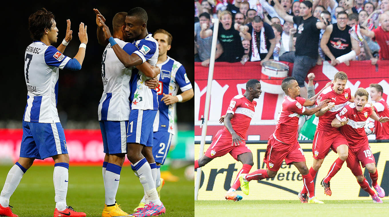 Seltene Momente des Sieges: Hertha mit Kalou (l.), der VfB jubelt dank Schwaab (r.) © 2014 Getty Images