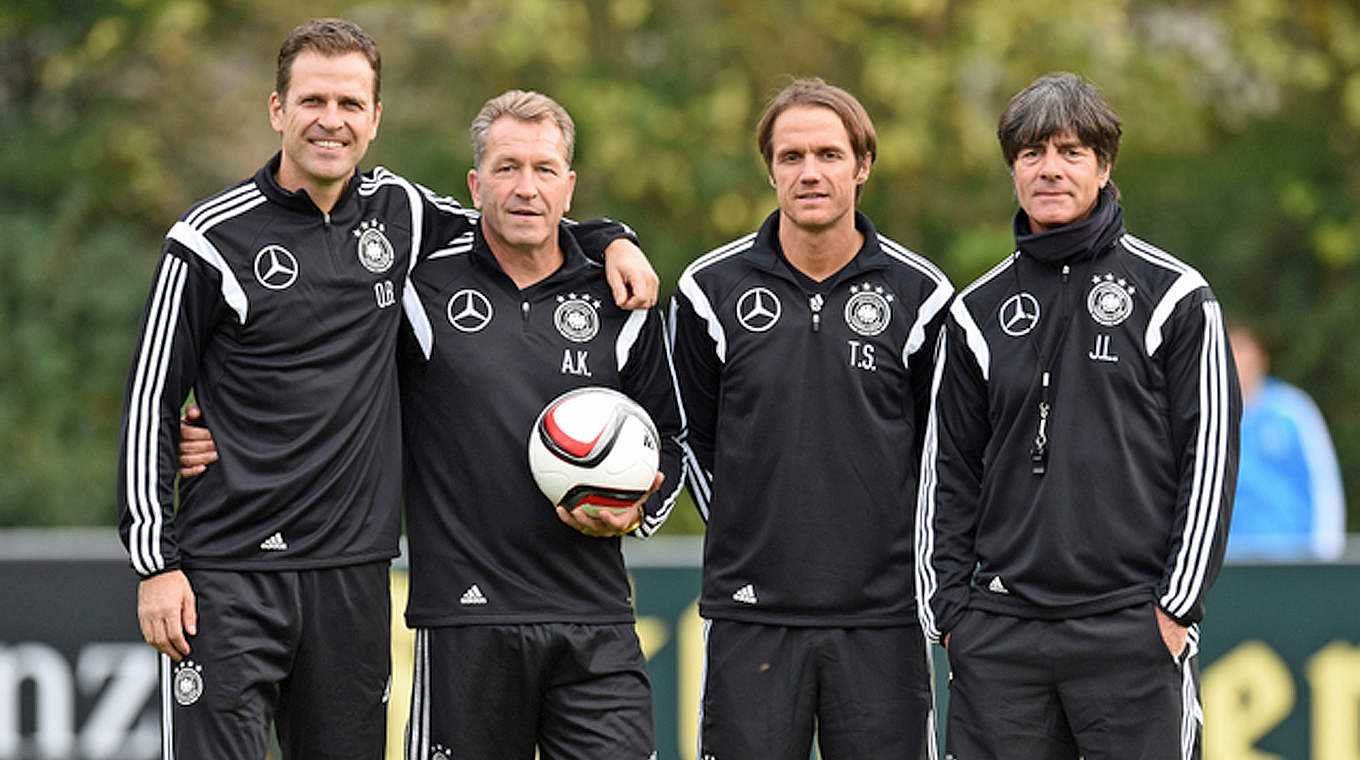 Die Sportliche Leitung: Bierhoff, Köpke, Schneider und Löw (v.l.) © GES/Markus Gilliar