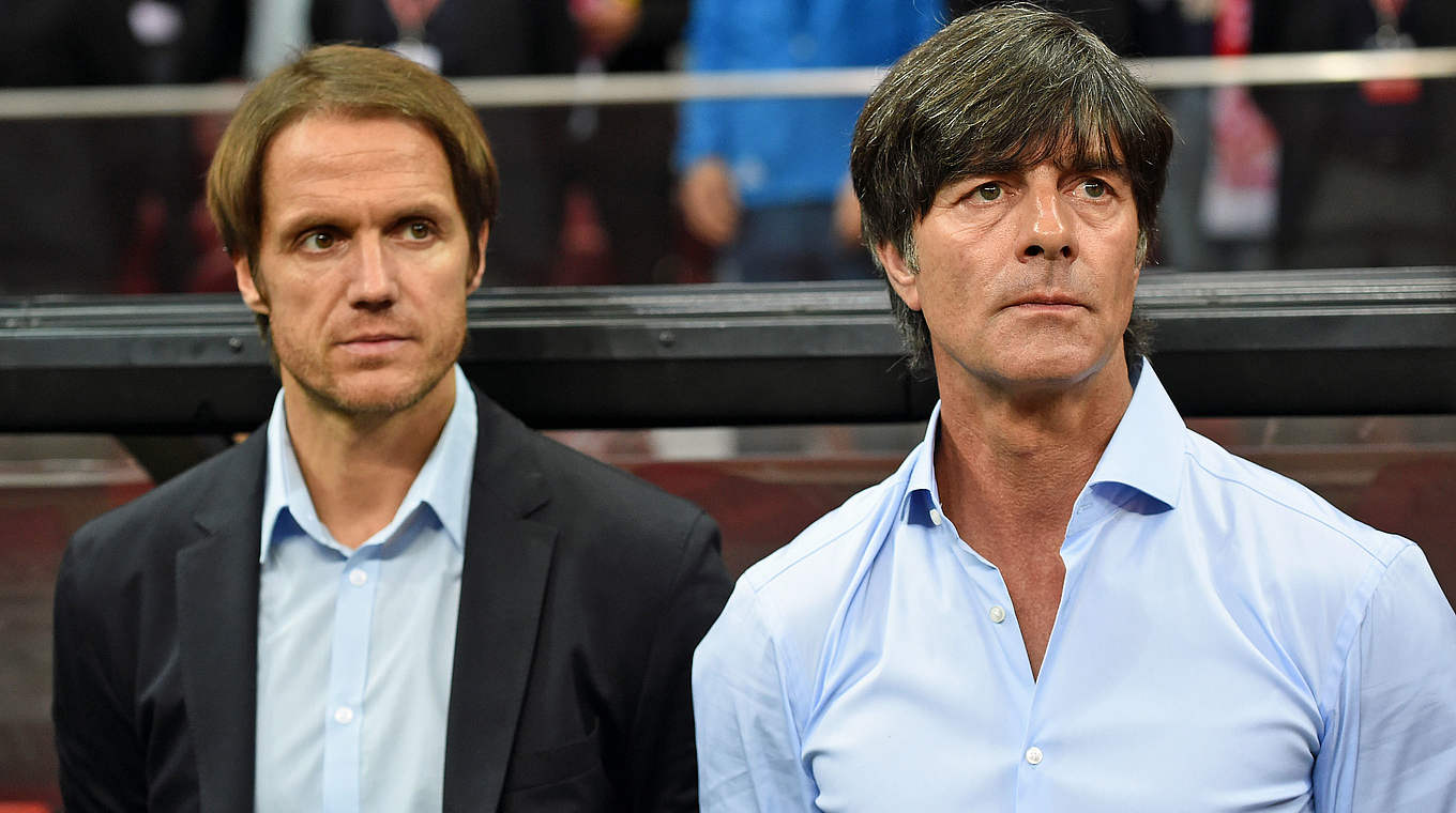 Assistant manager Thomas Schneider made his debut in the dugout alongside Joachim Löw © GES/Markus Gilliar