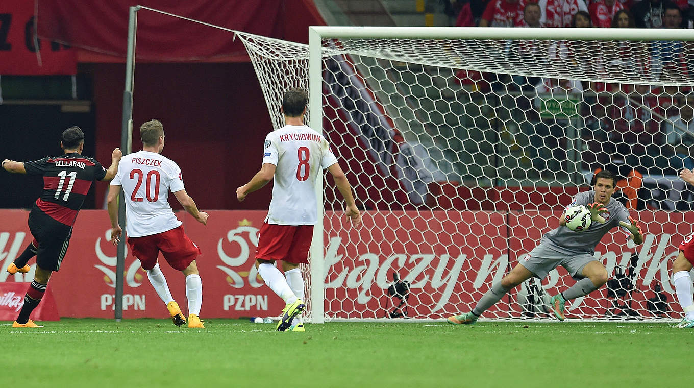 Karim Bellarabi is denied a debut goal by Wojciech Szczesny © GES/Markus Gilliar