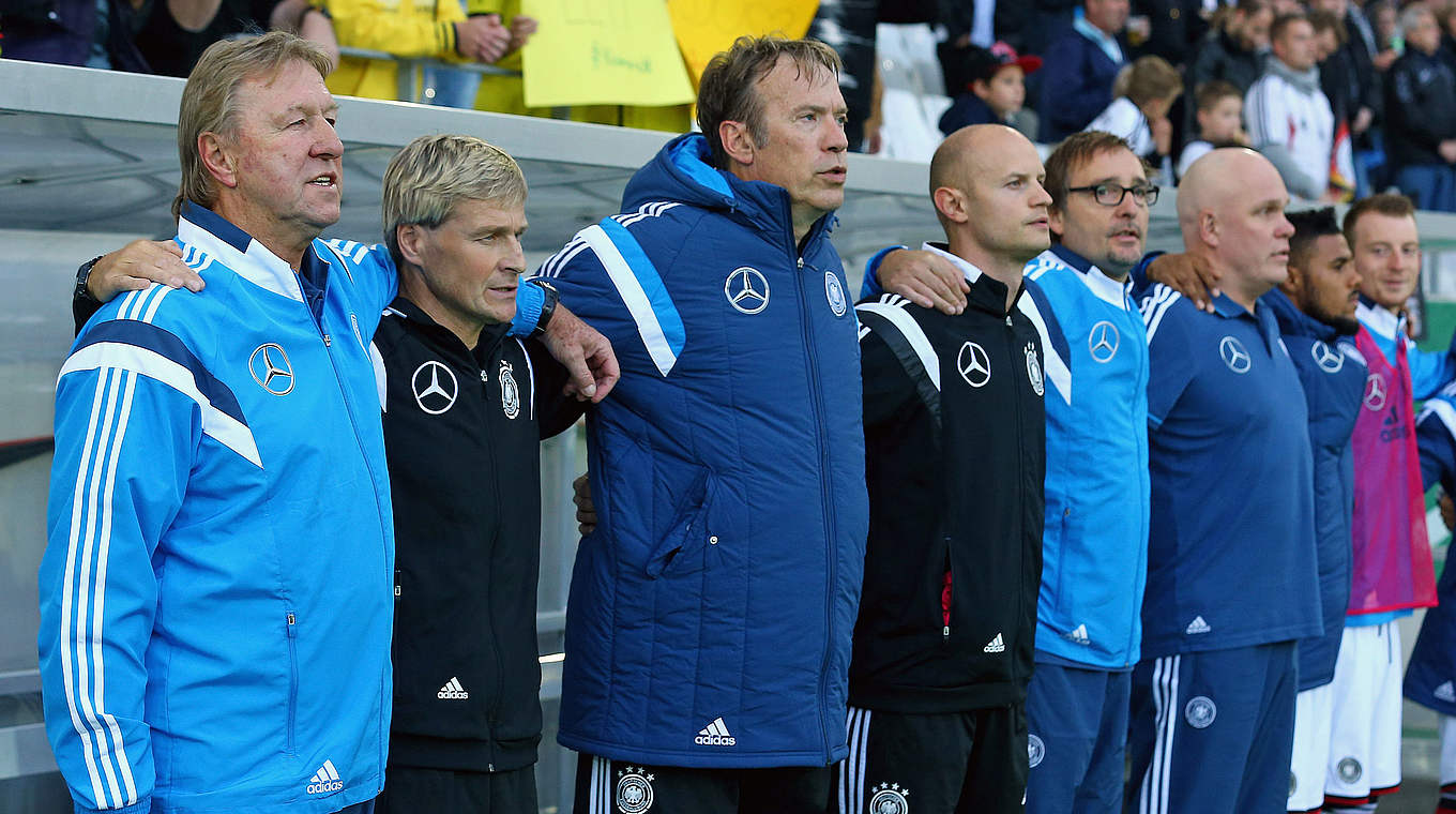 The U21s are unbeaten in 10 competitive games under Horst Hrubesch (far left) © 2014 Getty Images
