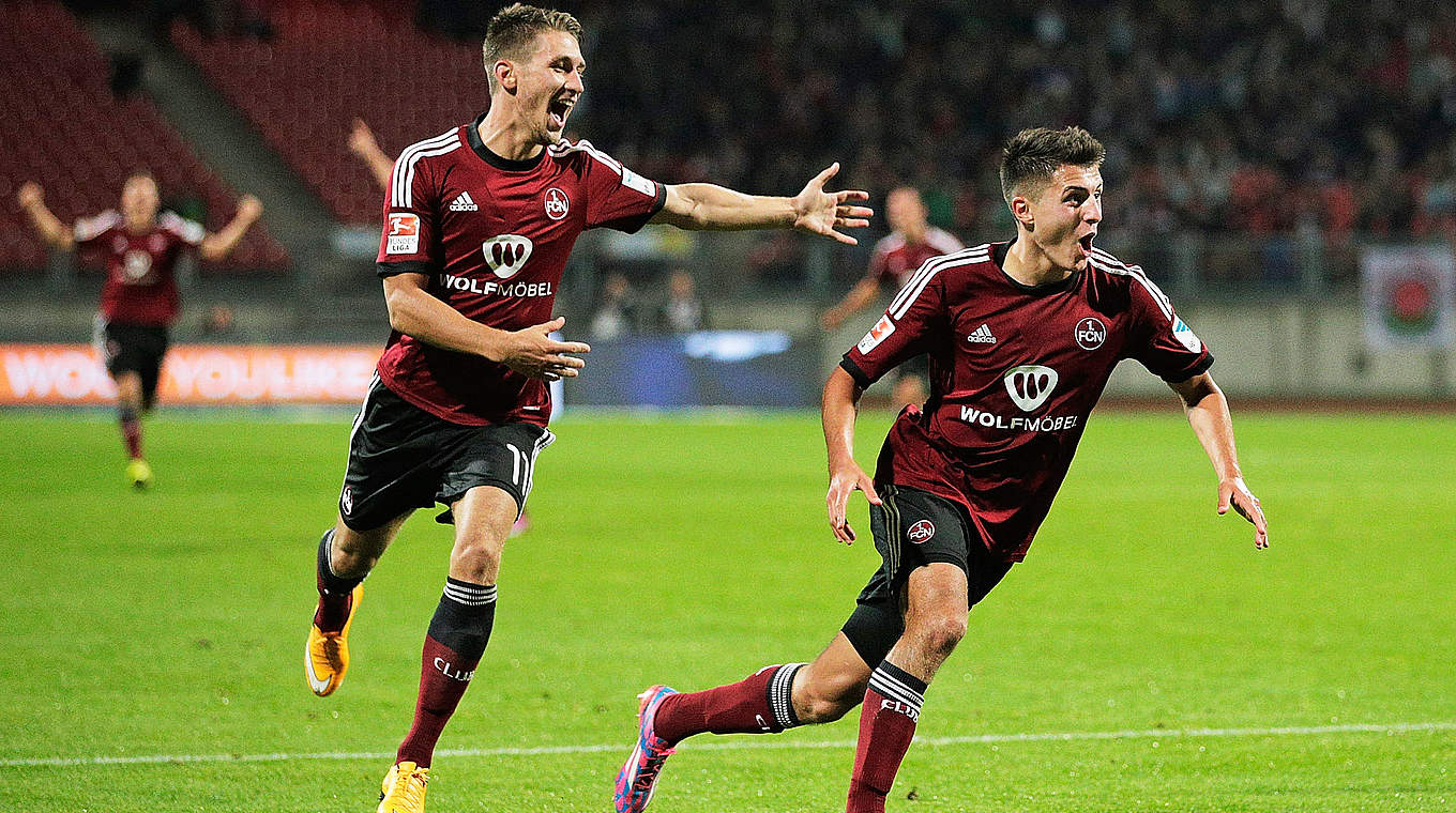 FCN's Alessandro Schöpf celebrates the winning goal against RB Leipzig © 2014 Getty Images