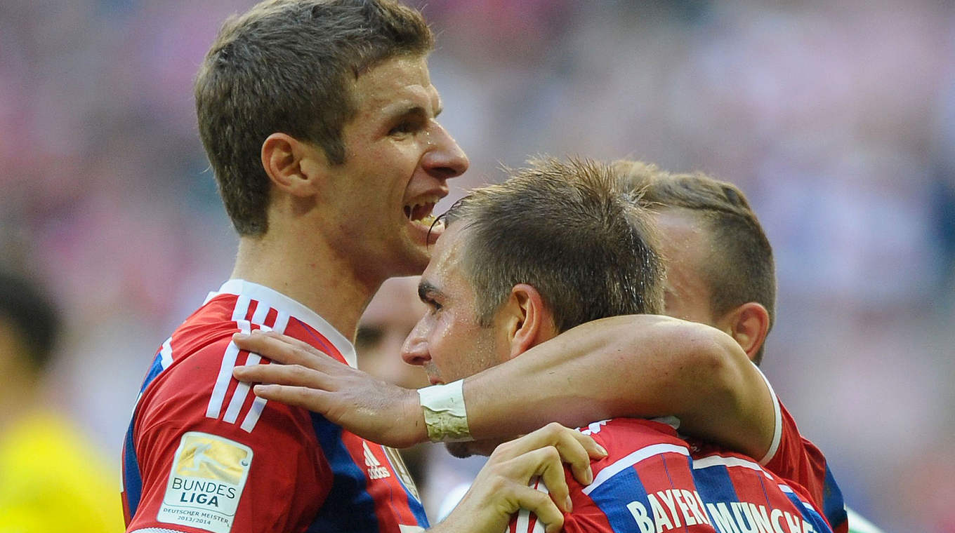 Thomas Müller (l.): "Wir freuen uns für unsere Fans" © 2014 Getty Images