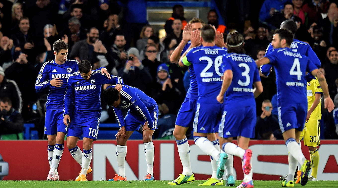 Die Spieler haben allen Grund zu Jubeln: Chelsea gewinnt gegen Maribor © 2014 Getty Images