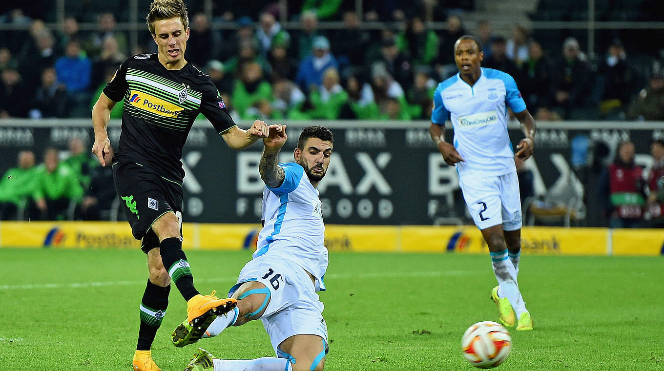 Endstand 5:0: Auch der eingewechselte Herrmann (l.) steuert ein Tor für Borussia Mönchengladbach bei © 2014 Getty Images