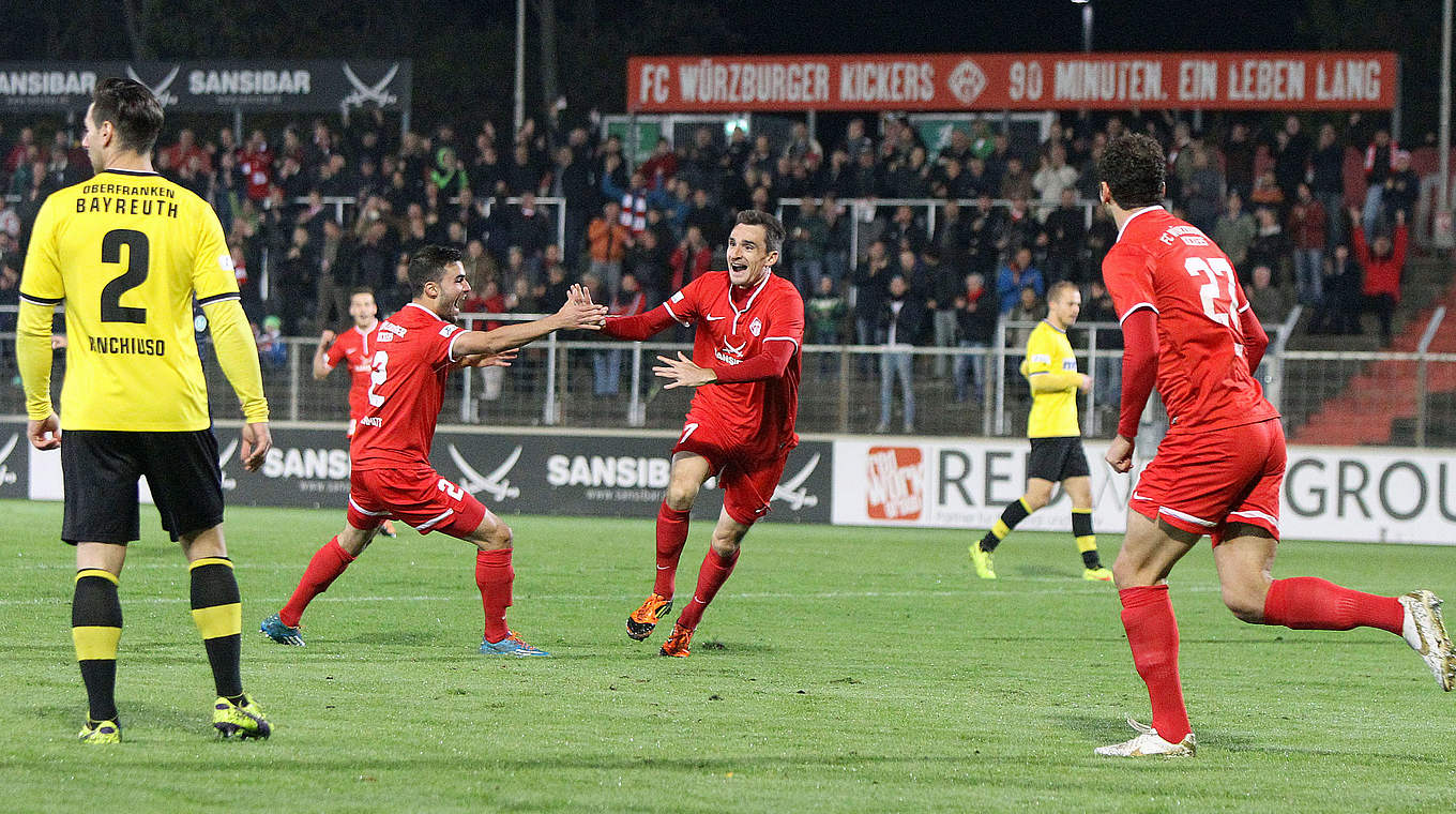 Würzburg bejubelt das 1:0: Torschütze Marco Haller (M.) © Jan Kuppert