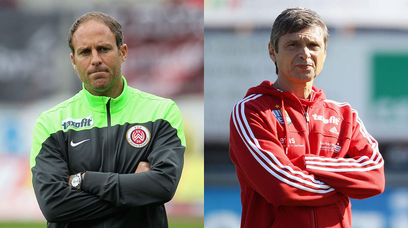 Treffen sich im Spitzenspiel: SVWW-Coach Kienle (l.) und CFC-Trainer Heine © Bongarts/GettyImages