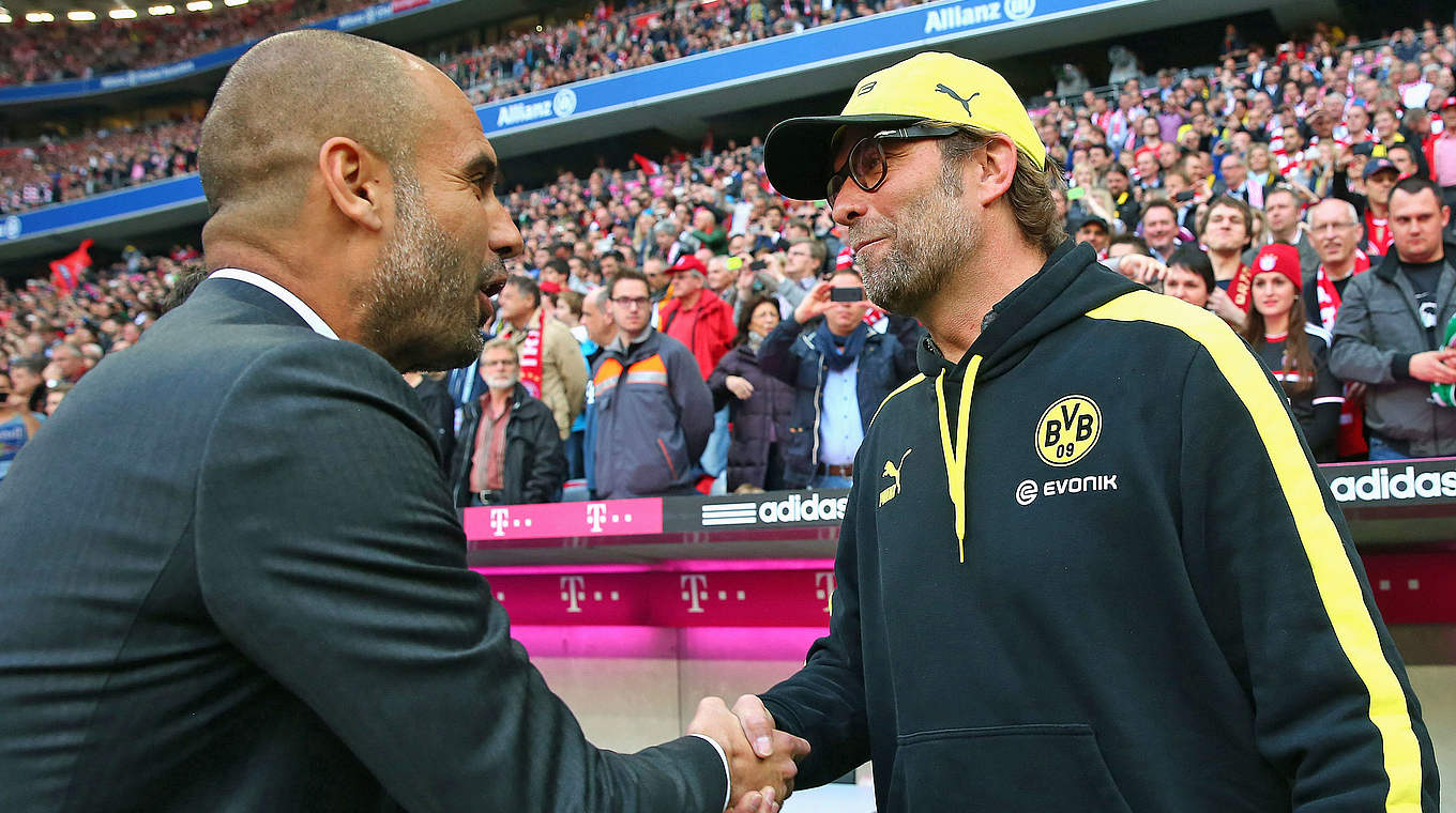 Haben großen Respekt voreinander: Pep Guardiola (l.) und Jürgen Klopp © 2014 Getty Images