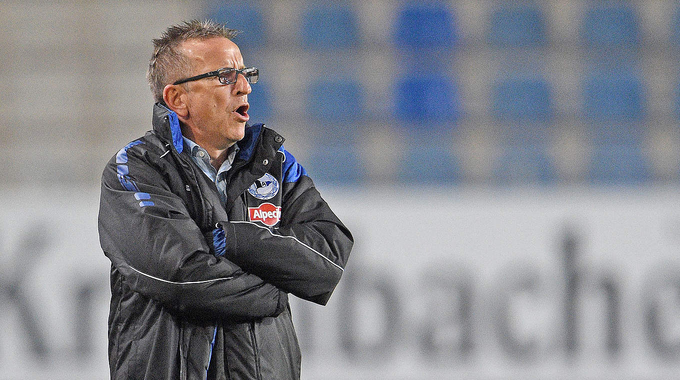 Meanwhile, Arminia coach Norbert Meier has to settle for second place for now © 2014 Getty Images
