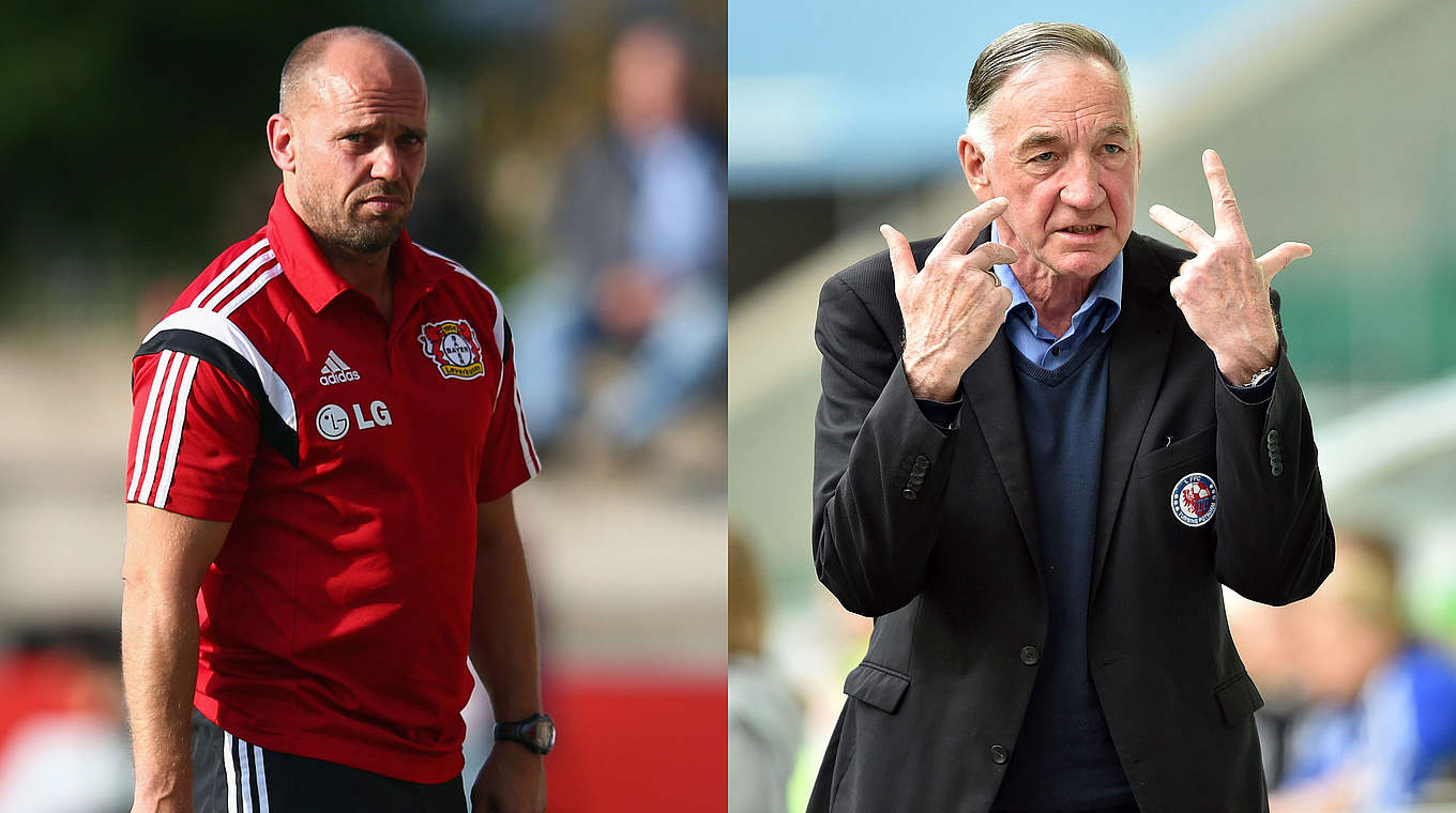 Bayer gegen Potsdam: Auch ein Duell der Trainer Obliers (l.) gegen Schröder © Bongarts/GettyImages