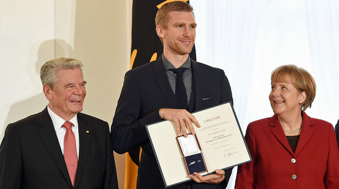 Zum dritten Mal im Schloss Bellevue, diesmal als Weltmeister: Per Mertesacker © GES/Markus Gilliar