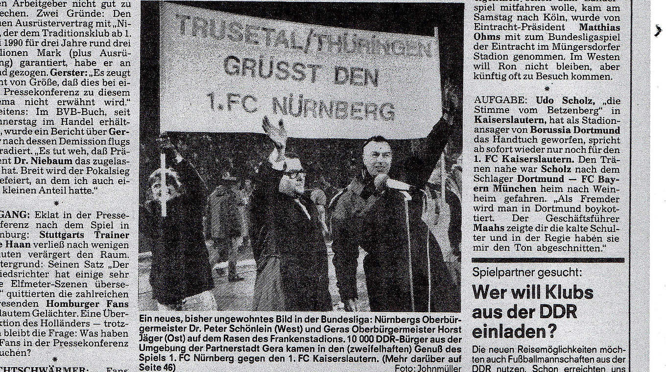 Kurz nach dem Mauerfall: Fans aus Thüringen besuchen Nürnberg © kicker/privat