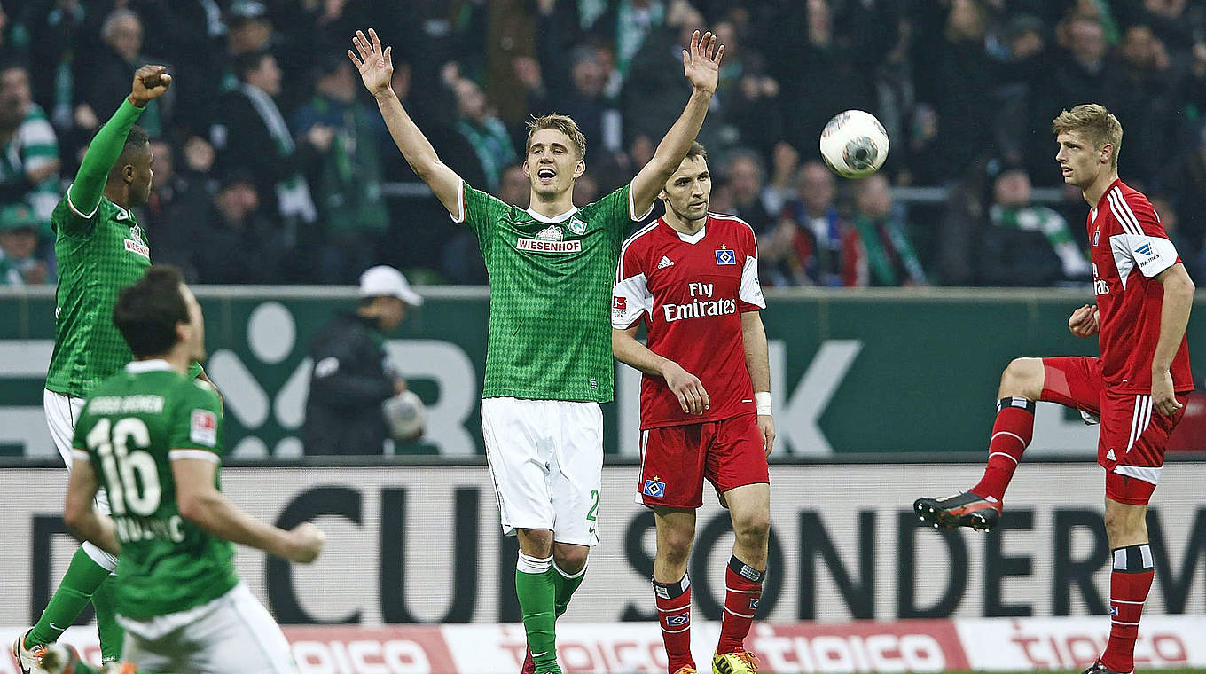 Lieblingsgegner HSV: Werders Nils Petersen (M.) © 2014 Getty Images