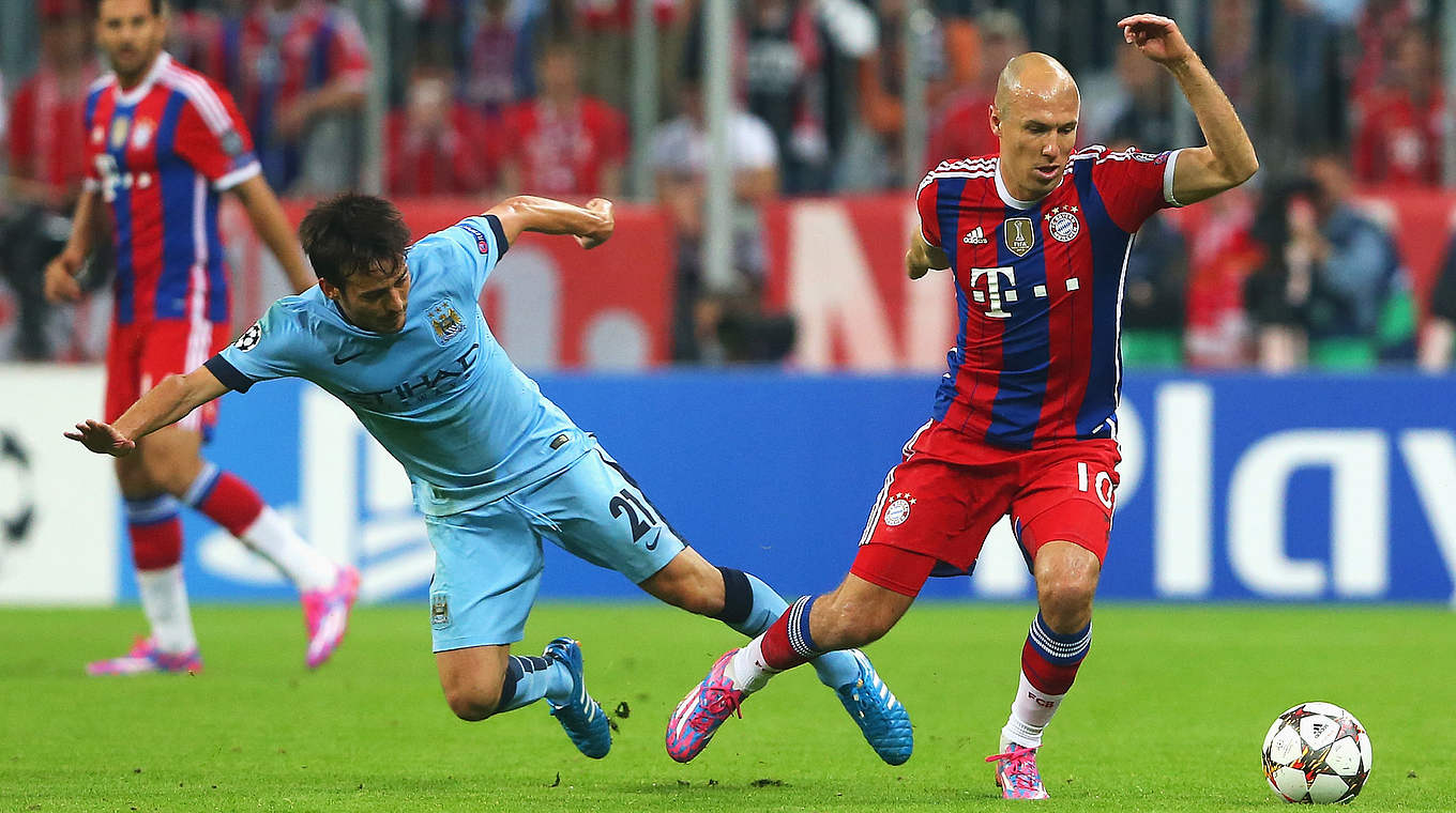 Heimsieg im Hinspiel: Bayern und Robben (r.) gegen Silva und ManCity © 2014 Getty Images