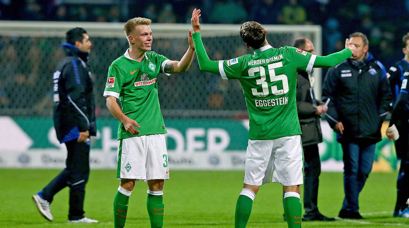 Werders Bundesliga-Debütanten: Janek Sternberg (l.) und Maximilian Eggestein © 2014 Getty Images