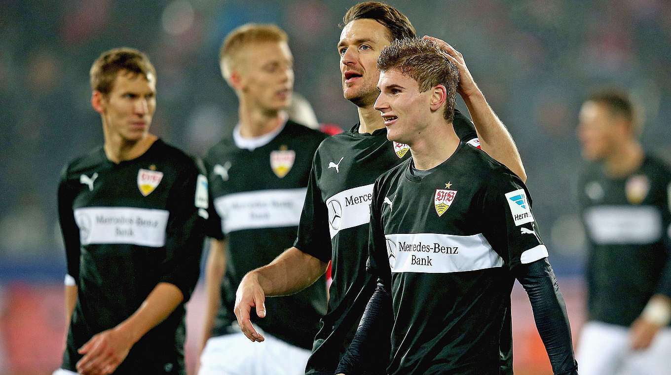 Wollen auch gegen Schalke jubeln: Die Spieler des VfB Stuttgart © 2014 Getty Images