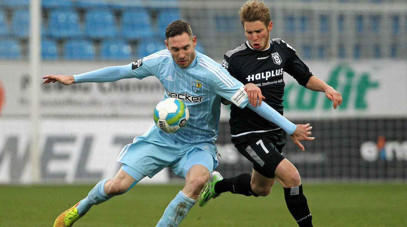Für zwei Spiele gesperrt: Florian Brügmann vom Halleschen FC (r.) © 2014 Getty Images
