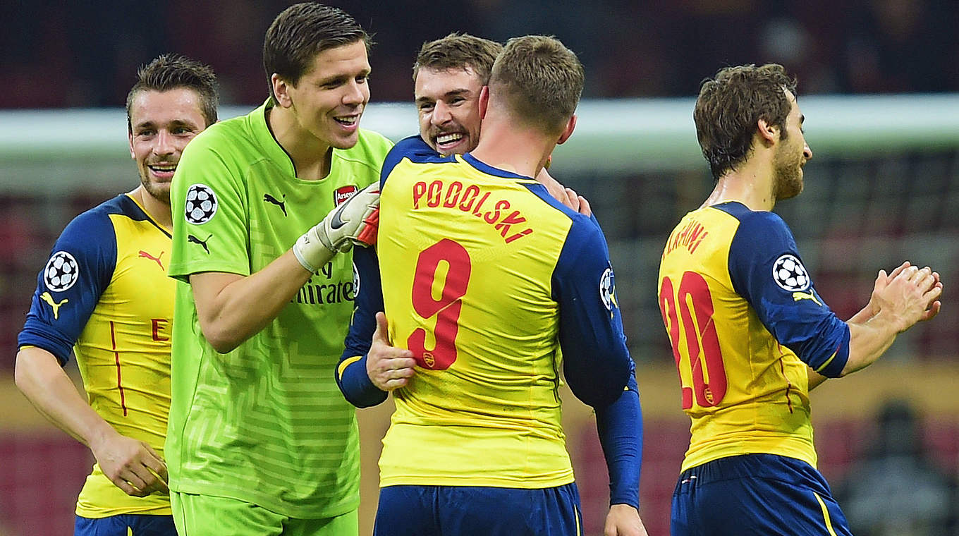 Jubel bei den Gunners: Szczesny, Podolski und Ramsey (v.l.) © 2014 Getty Images