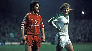 Erfolglose Rückkehr 1984: Bayern-Profi Matthäus (l.) gegen Gladbachs Herlovsen © imago sportfotodienst