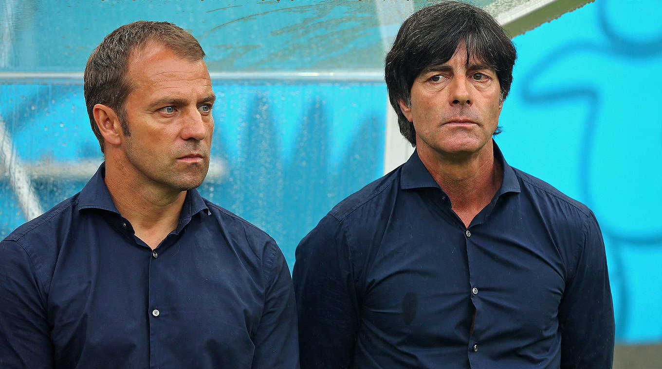 Hansi Flick and Jogi Löw on the touchline in Brazil © 2014 Getty Images