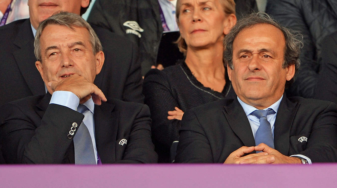 Für die UEFA im Einsatz: DFB-Präsident Niersbach und UEFA-Chef Platini (v.l.) © 2014 Getty Images