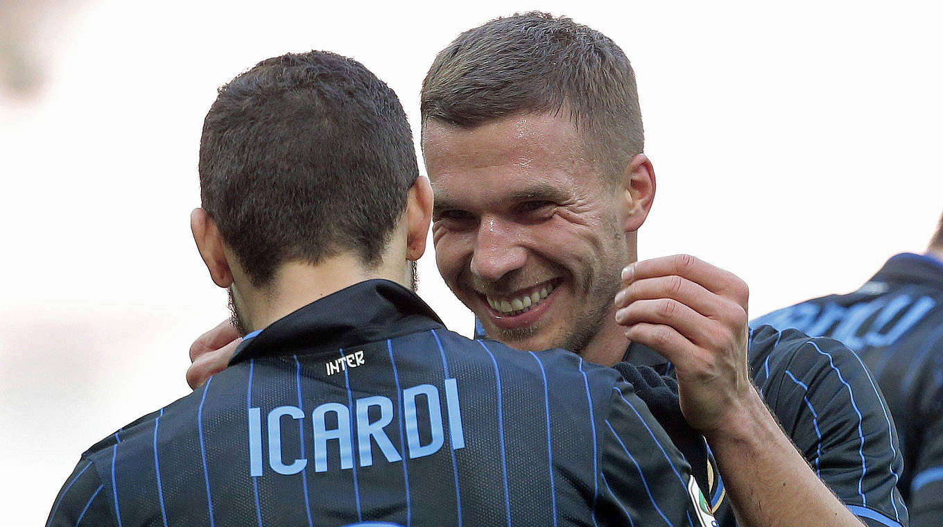 Lukas Podolski celebrating with team mate Mauro Icardi © gettyimages