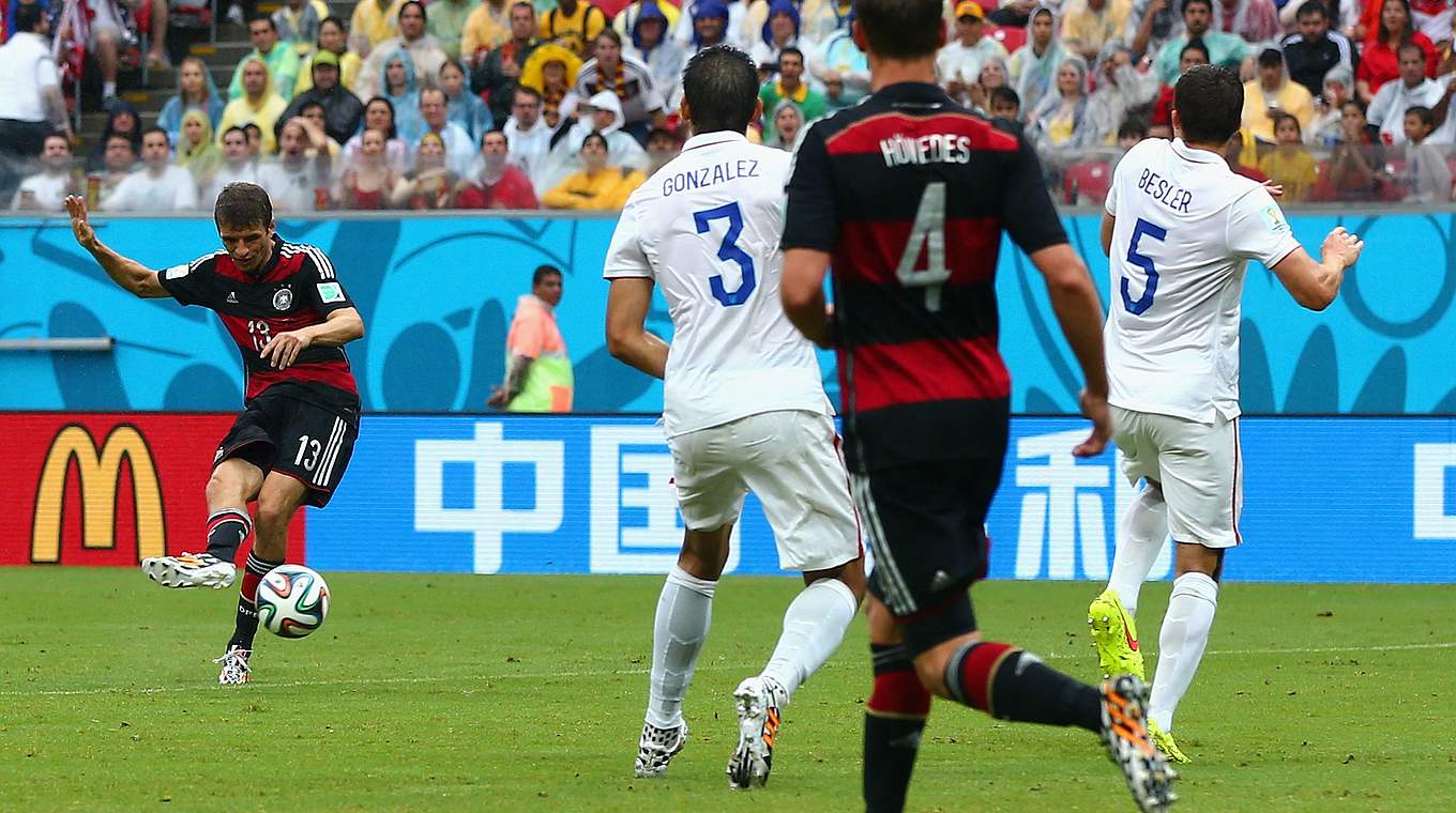 Das 1:0-Siegtor gegen die USA im WM-Gruppenspiel 2014: Thomas Müller (l.)  © Getty Images