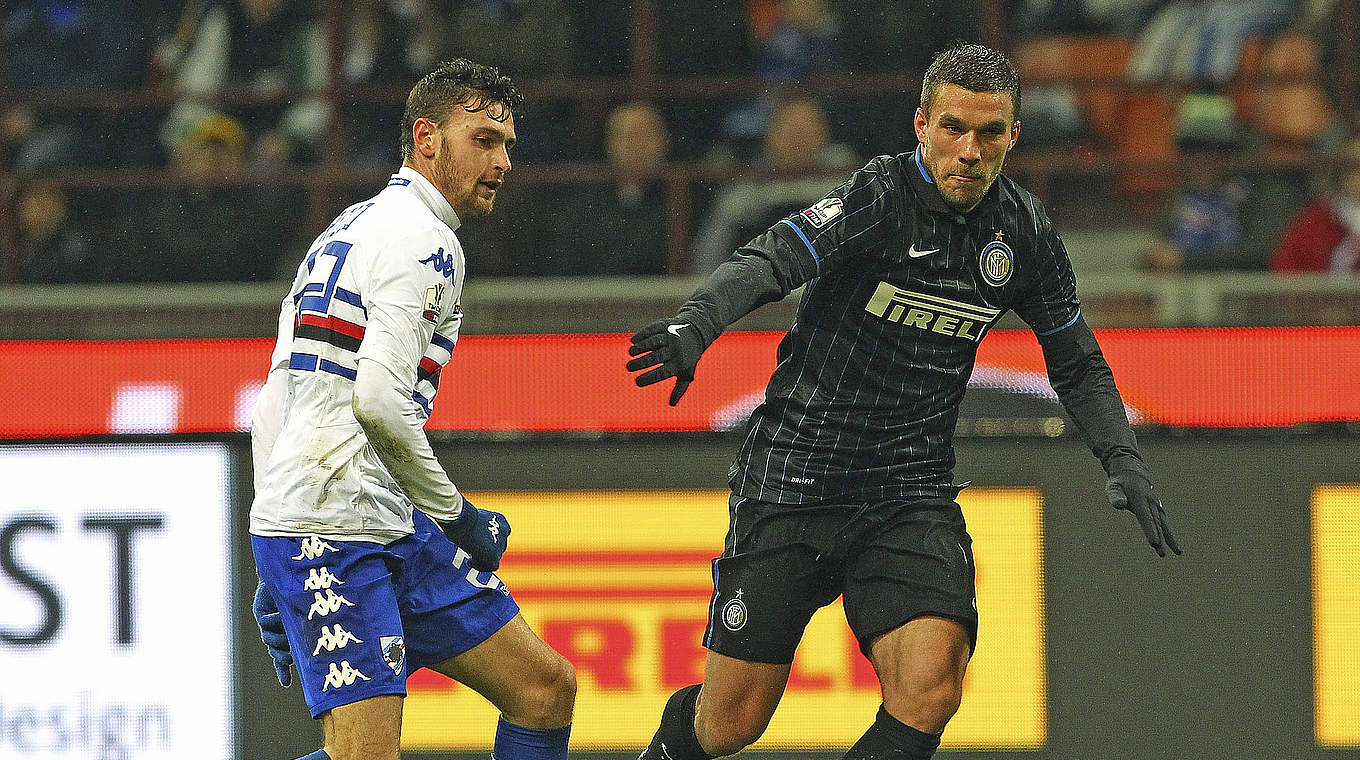 Podolski and Inter Milan have reached the quarter final © 2015 Getty Images