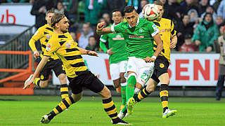 Gala gegen den BVB: Davie Selke (2.v.r.) trifft für Werder im Hinrundenfinale © imago/osnapix