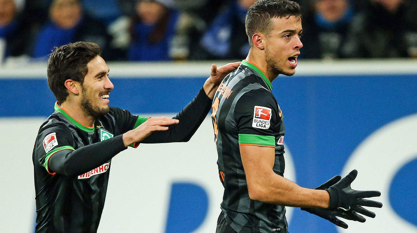 Werder's Franco Di Santo celebrates his ninth goal of the season © 2015 Getty Images