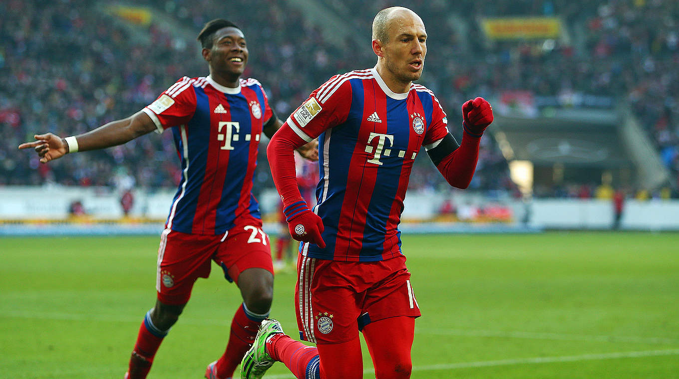 Arjen Robben's stunning volley helped Bayern to a 2-0 win in Stuttgart © 2015 Getty Images