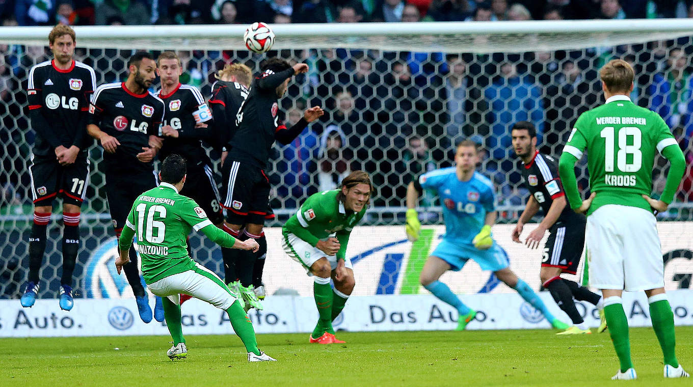 Werder weiter im Aufwind: Das 2:1 gegen Leverkusen war bereits der vierte Sieg in Folge. Die Werkelf büßt unterdessen wichtige Punkte im Kampf um die Champions League Plätze ein. © 2015 Getty Images