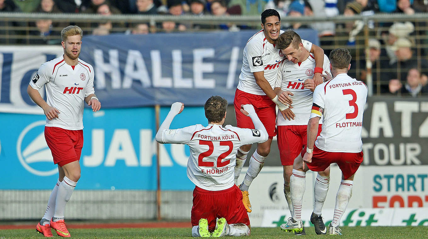 Viel Grund zu Jubeln hatte die Fortuna Köln: Sie setzte sich mit 3:0 gegen die Arminia Bielefeld durch © 2015 Getty Images