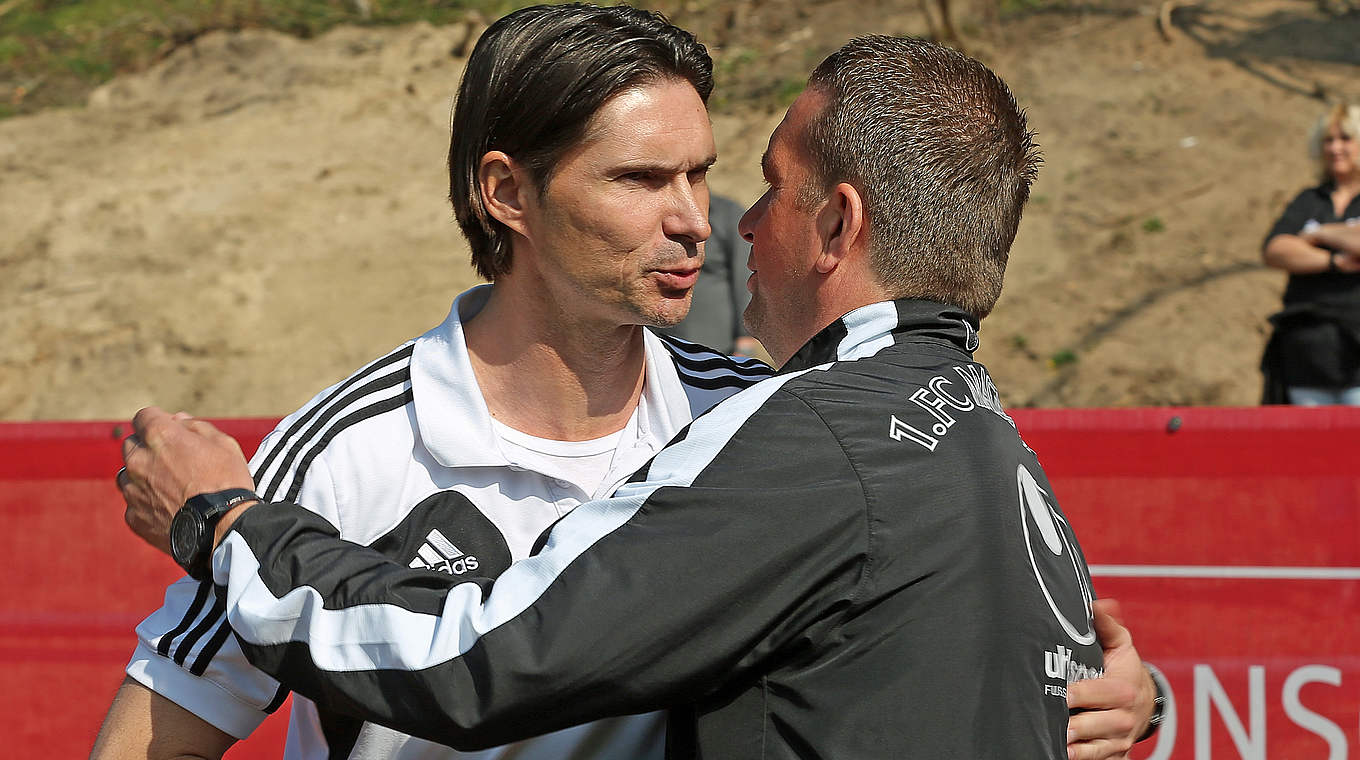 Alter und neuer Trainer in Neustrelitz: Thomas Brdaric (l.) und Andreas Petersen  © 2014 Getty Images