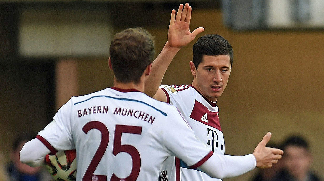 Lewandowski's brace helped them to a 6-0 win in Paderborn © PATRIK STOLLARZ/AFP/Getty Images