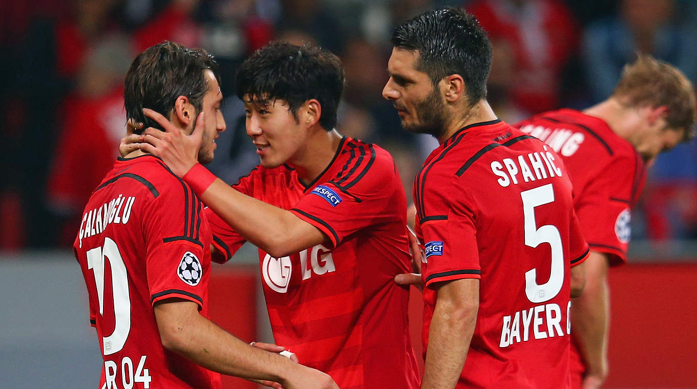 An Erfolge aus der Gruppenphase anknüpfen: Bayer jubelt gegen Lissabon © 2014 Getty Images