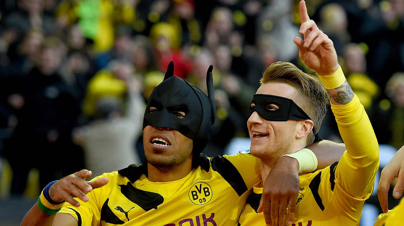 Reus and Aubameyang both scored against Schalke in the derby © 2015 Getty Images