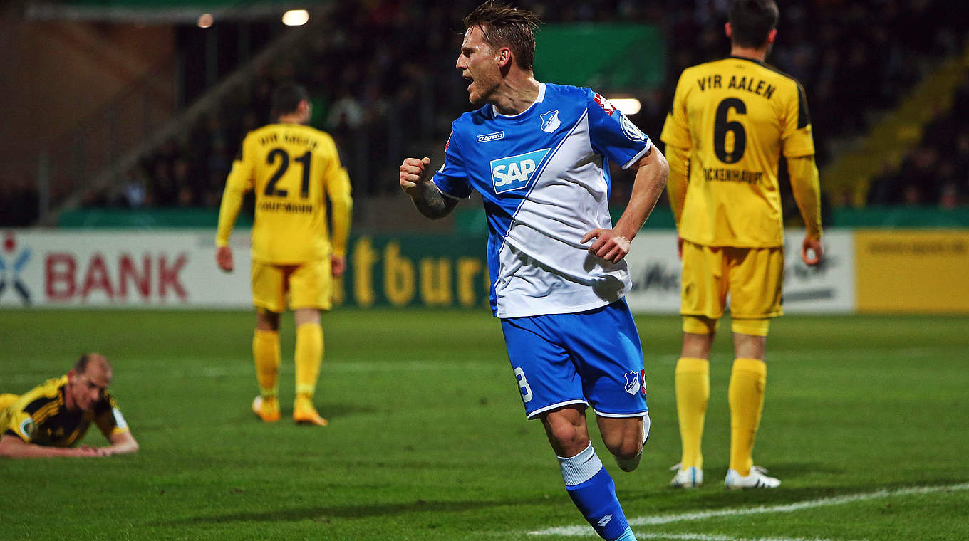 Eugen Polanski makes it 1-0 for Hoffenheim © 2015 Getty Images