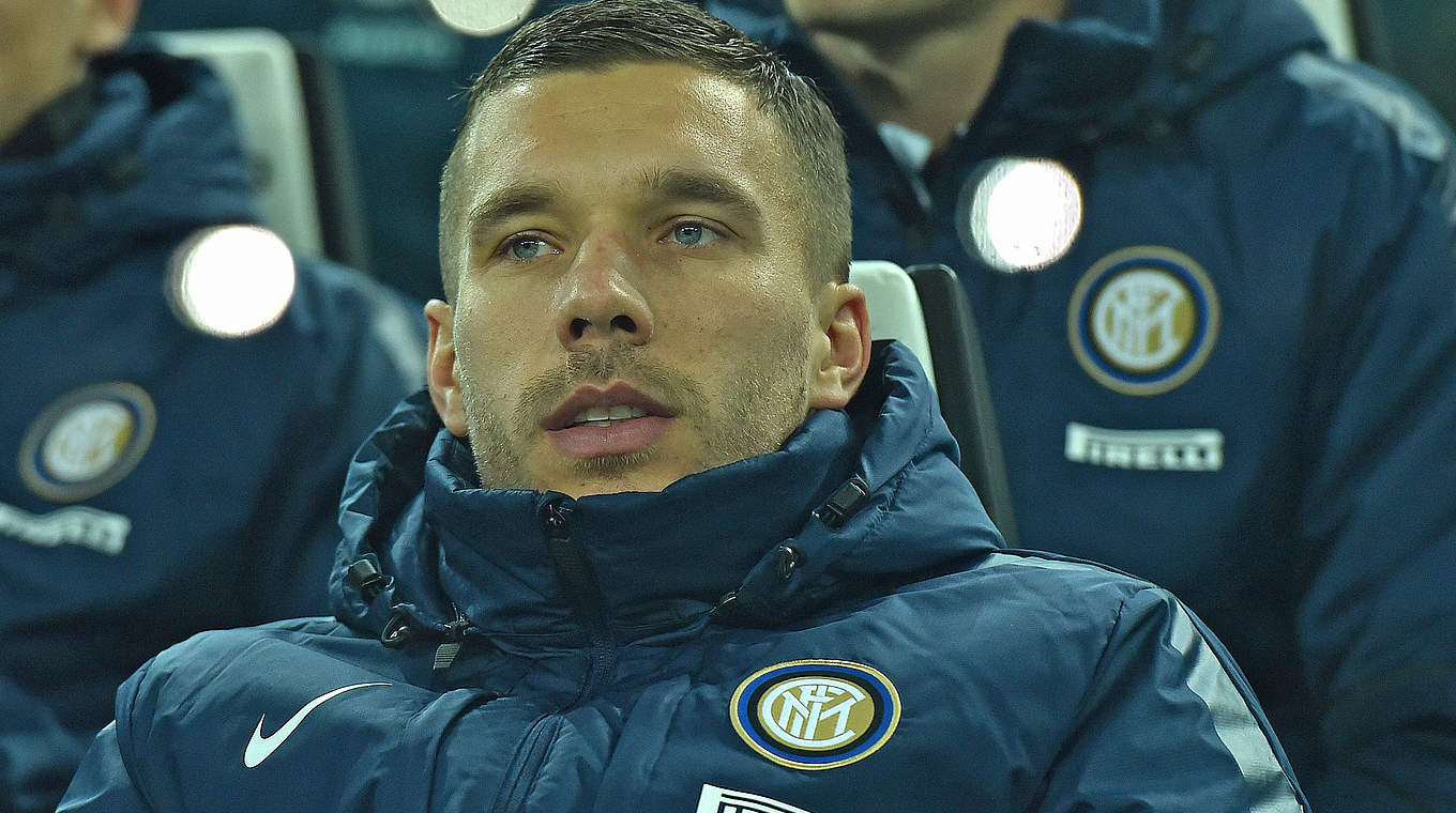 Lukas Podolski was an unused substitute for Inter © 2015 Getty Images