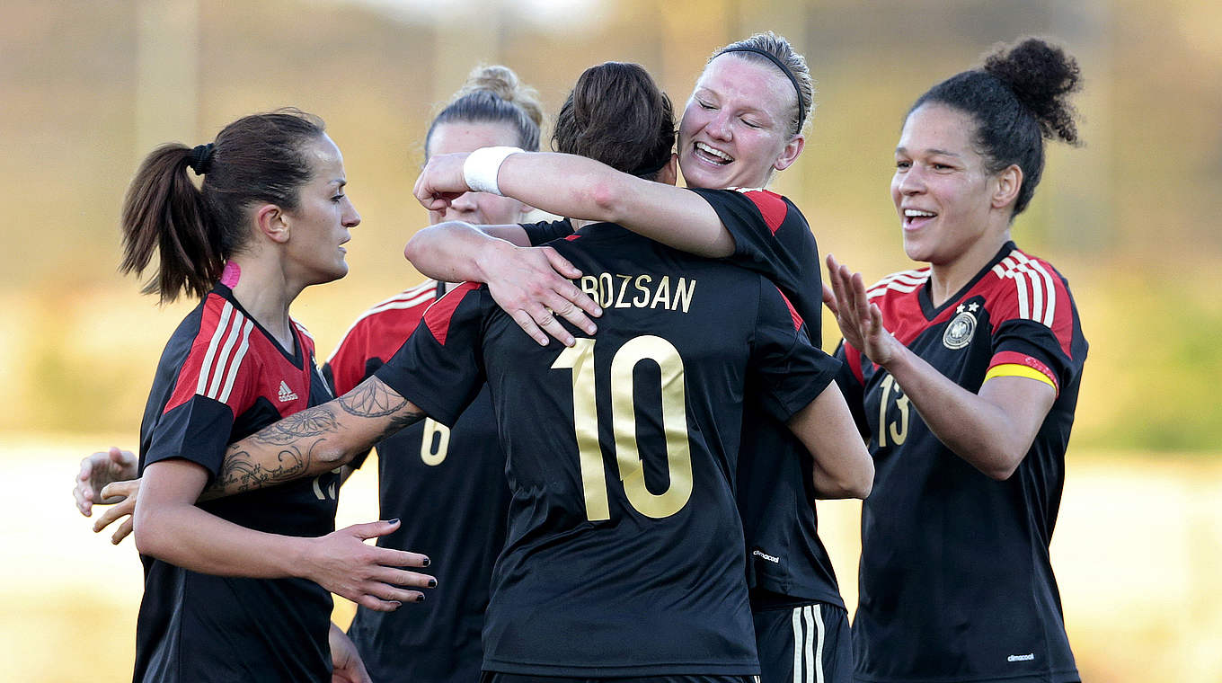 Celebrations as Germany seal a 3-1 win after Dzsenifer Marozsán's goal © 2015 Getty Images