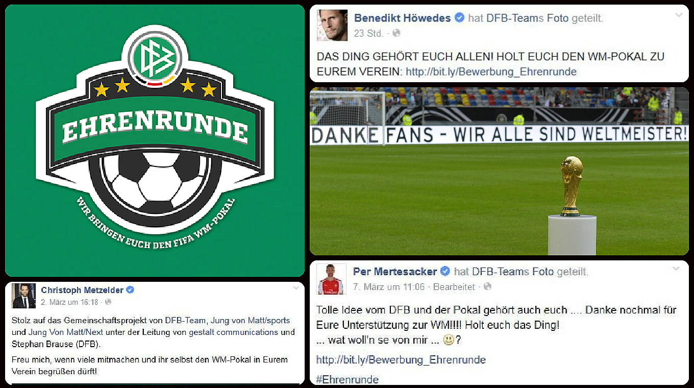 Gefällt mir: Höwedes, Mertesacker und Metzelder sind Fans der "Ehrenrunde" © FUSSBALL.DE (Screenshots: facebook.com)