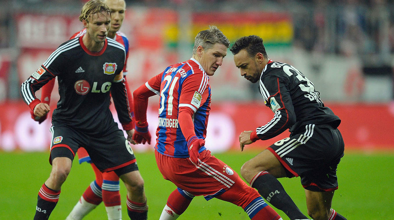 Schweinsteiger and Bayern will face Bellarabi and Bayer on matchday 31 © 2014 Getty Images