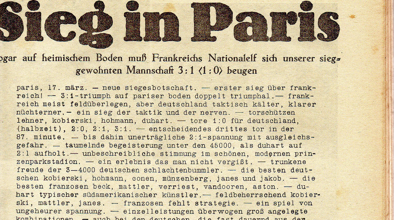 Der erste Sieg in Frankreich: Deutschland gewinnt 1935 mit 3:1 in Paris © Fußball