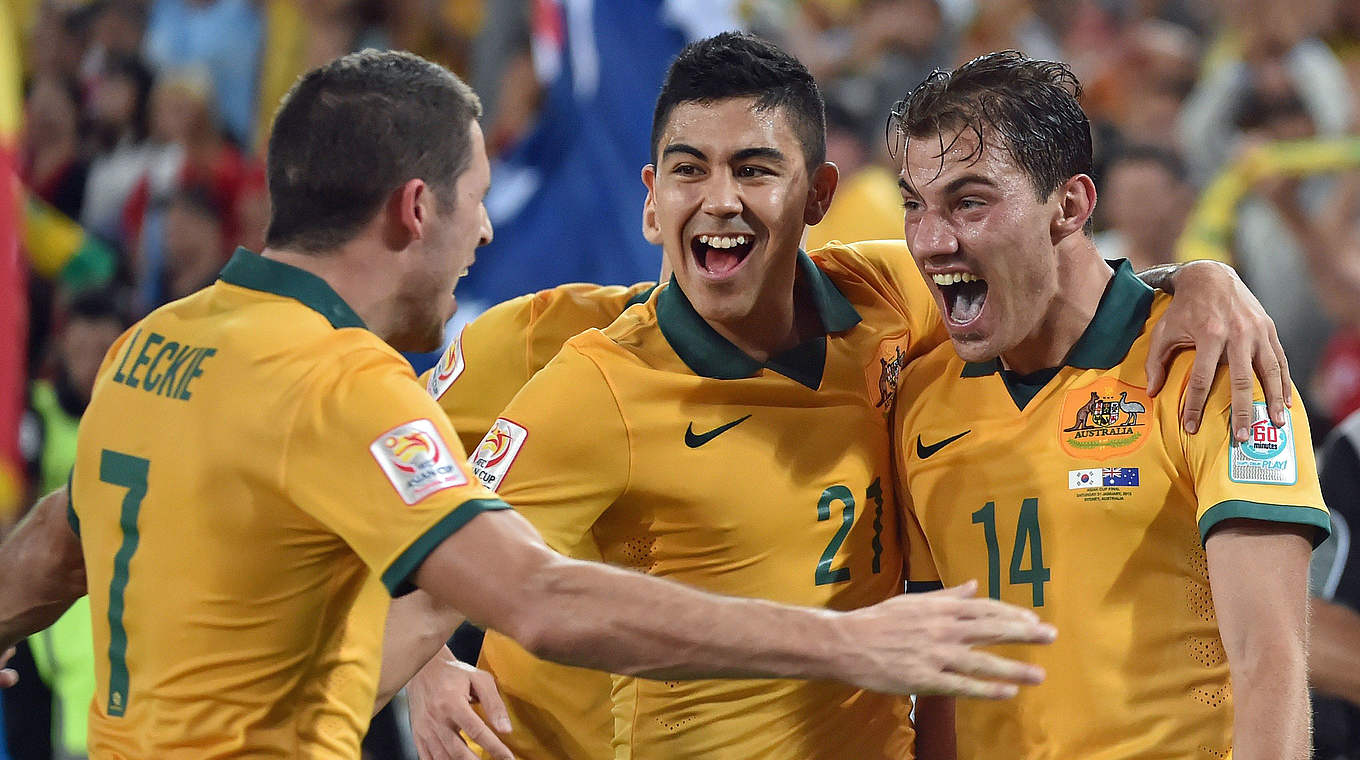 Celebrations down-under for Mathew Leckie, Massimo Luongo and James Troisi  © PETER PARKS/AFP/Getty Images