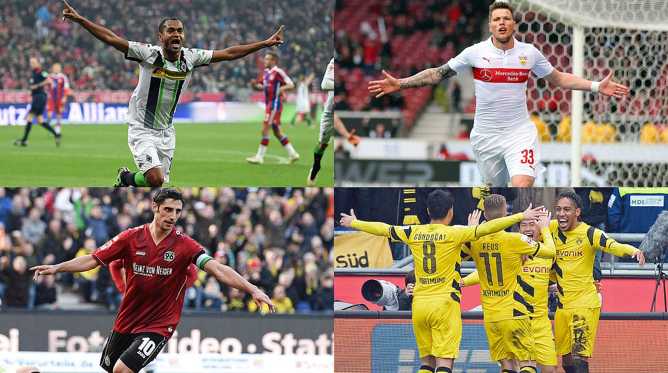 Die Doppelpacker des 26. Spieltags: Raffael, Ginczek, Stindl und Ausbameyang (v.l.o.) © Getty Images