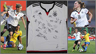 Schmuckstück: Das WM-Trikot der DFB-Frauen mit Unterschriften. © Imago