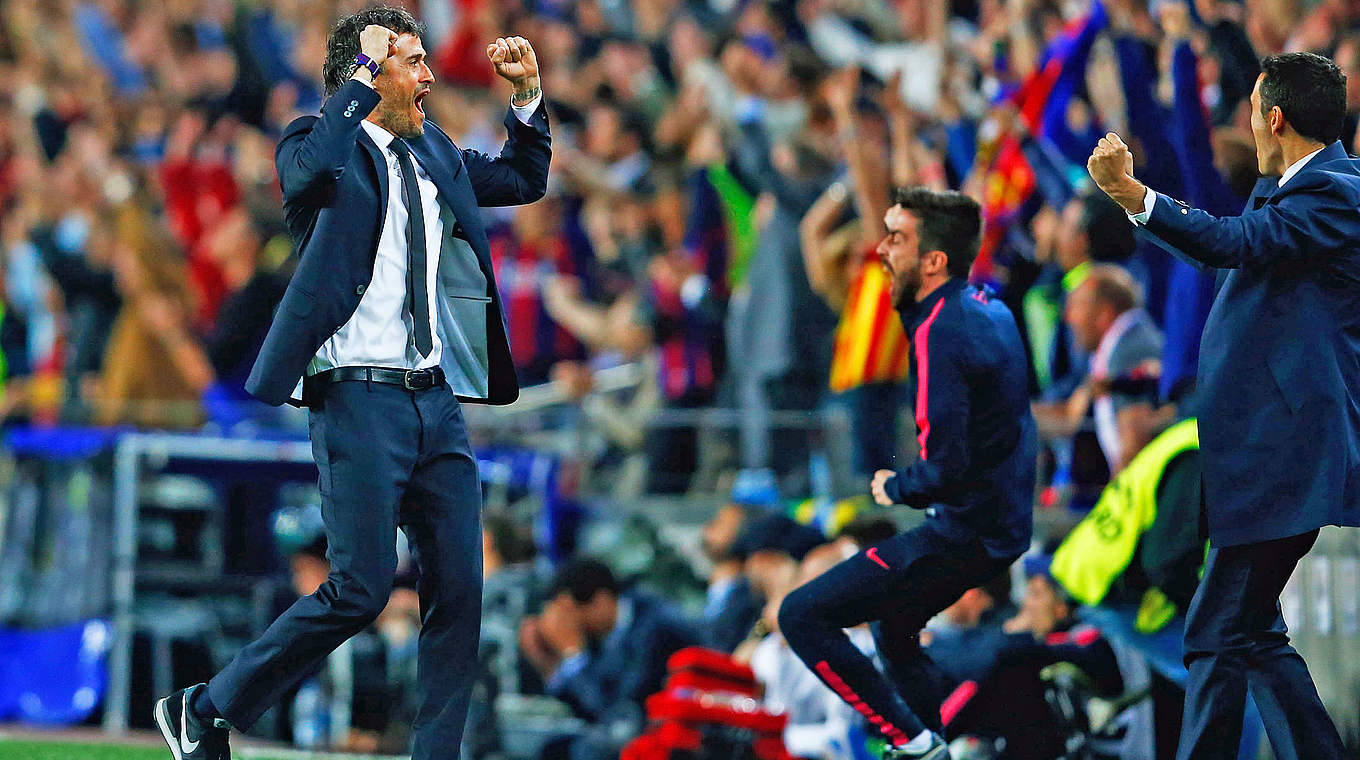 Jubel auf Barcelonas Trainerbank: Luis Enrique (l.) © 2015 Getty Images