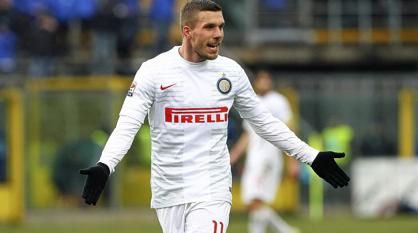 Stand bisher 14 mal für Mailand auf dem Rasen: Weltmeister Lukas Podolski © 2015 Getty Images